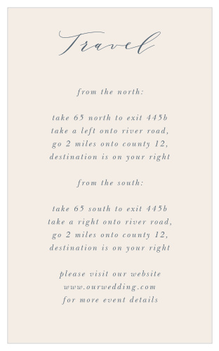 Utilizing lovely pearl and granite colors, our Woodland Monogram Direction Cards guarantee that your guests know exactly where to be and how to get there. A soft calligraphy twirls across the top of the page, followed shortly by a neat print that details every twist and turn on the way to your venue.