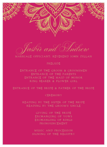 Our Hindu Celebration Wedding Programs are lush and full of life. 