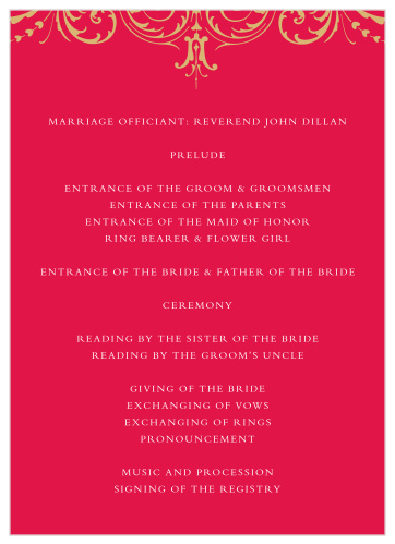 Utilize the swirling, simple elegance of our Embellished Love Wedding Programs to guide your guests through every moment and member of your wedding day.