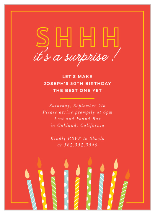 Is it almost time to celebrate that special milestone in you or your loved one's life? Our 30th Candle Surprise Milestone Birthday Party Invitations are here to spread the word!