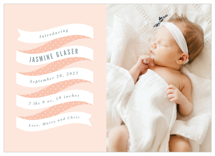 The Colorful Ribbon Birth Announcement is adorned in cuteness. This announcement is the perfect announcement to show off your bundle of joy.