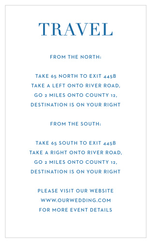 The Beach Blanket Direction Cards feature an uncomplicated design that leaves plenty of room for all your travel instructions.