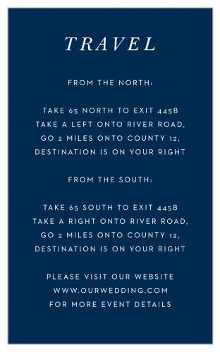 Utilize the deep, vibrant blue of our Floral Heart Direction Cards to catch your guests' eye before guiding them through every twist and turn on the way to your wedding venue.