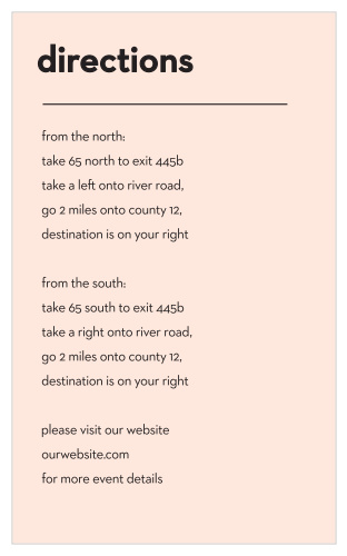 Our Minimal Type Direction Cards are the definition of modern minimalism.