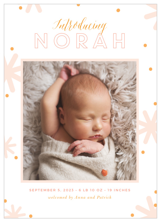 Show off the newest member of your family to the world with our Polka Dots & Stars Birth Announcements.