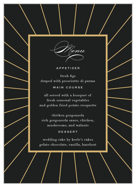 The Starburst Frame Wedding Menus feature a design that is both simple and eye-catching at the same time.