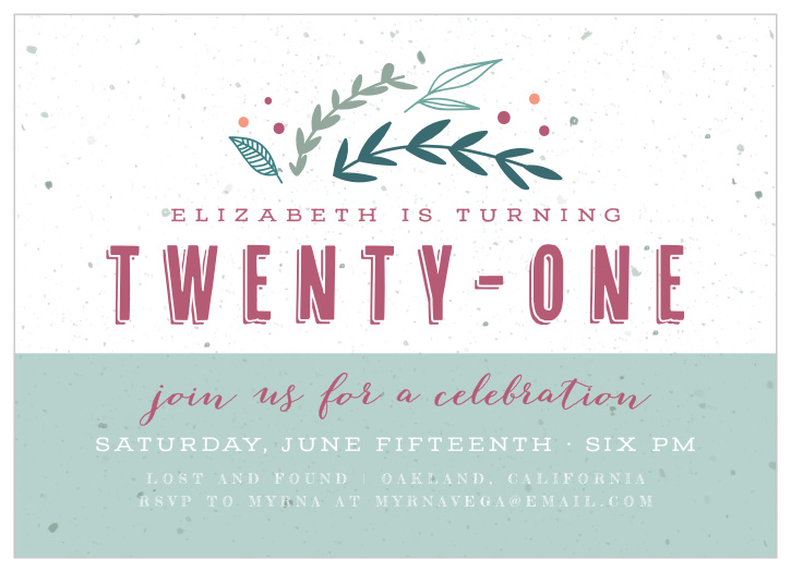 Celebrate the biggest birthday of your life so far with the stunning design of our Sweet Laurels Milestone Birthday Party Invitations. Carrying a stunning mix of rustic design and vintage embellishment, our invitations utilize simple laurel illustrations and a gorgeous duo of typefaces to share all of your birthday details.