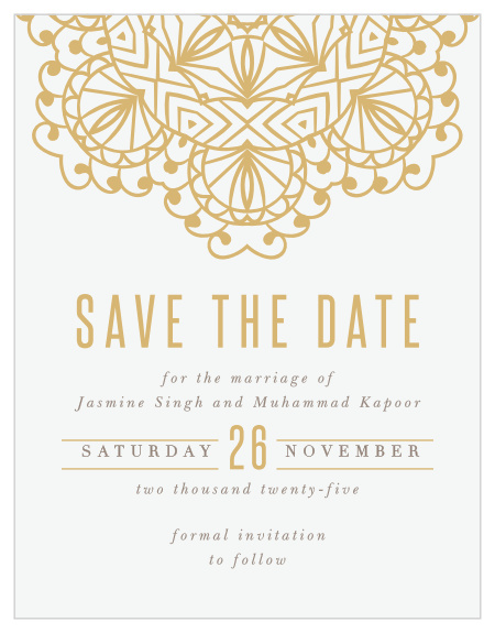 The golden foil design on our Golden Lace Save the Date Cards is the perfect representation of the relationship between you and your partner!  