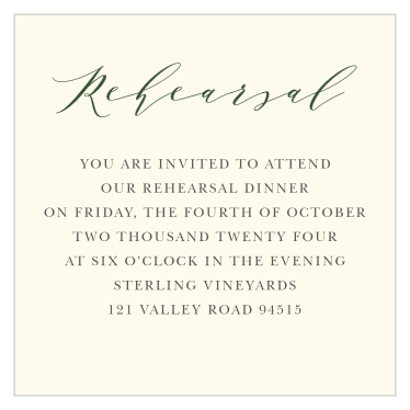 Gather your most cherished friends and family together for a lovely dinner with our Forest Fairytale Rehearsal Cards. 