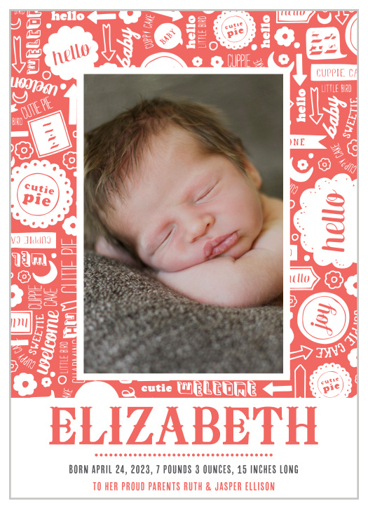 The Crafty Hello Birth Annoucement is completely adorable, so it's the perfect way to introduce your newborn to the world! Customize and personalize.
