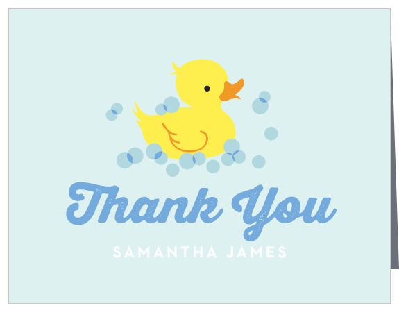 Make a big splash in the lives of your loved ones when you share your gratitude with our Rubber Duckie Children's Birthday Party Thank You Cards. Cornflower blue calligraphy and white print spell out the basic words of your appreciation, illustrated by a playful yellow duckling. With plenty of space inside to personalize each card, you can be sure that they warm the souls of your most cherished loved ones.