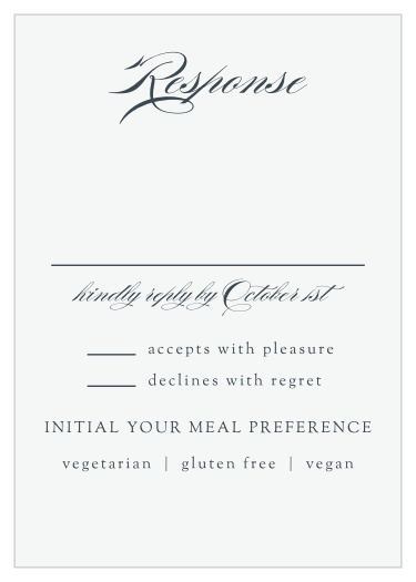 Formal Lines Response Cards give you the opportunity to tally up all of your guests, as well as their individualized needs. 