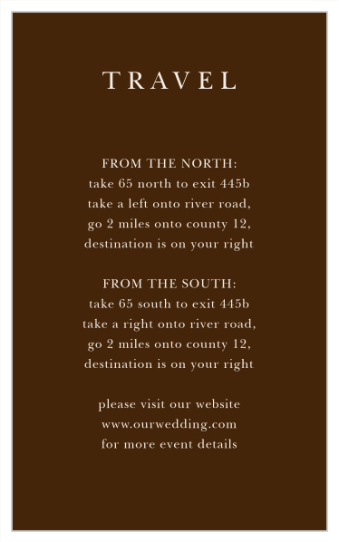 Help your guests safely navigate to your venue, by providing them our Sheer Overlay Direction Cards!