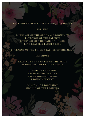 Guide your guests through all the important events of your wedding and the people who are involved with the Gothic Flowers Wedding Programs. 