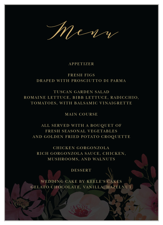 The food is one of the best parts of the wedding, so why not give your guests all the necessary info with our Gothic Flowers Wedding Menus?