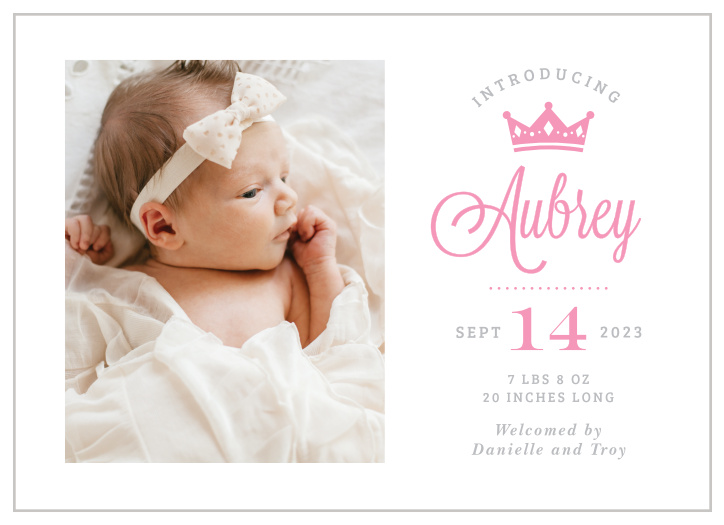 The classic look of our Princess Bracket Birth Announcements is the perfect way to inform close friends and family of your new bundle of joy.