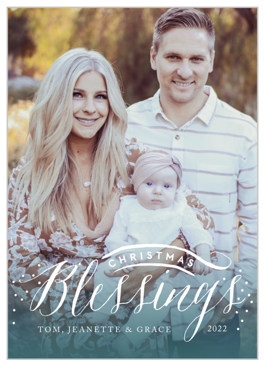 Use your favorite photo and the falling snow design of our Blessings Abound Photo Holiday Cards to warm the hearts of the people you cherish most. 