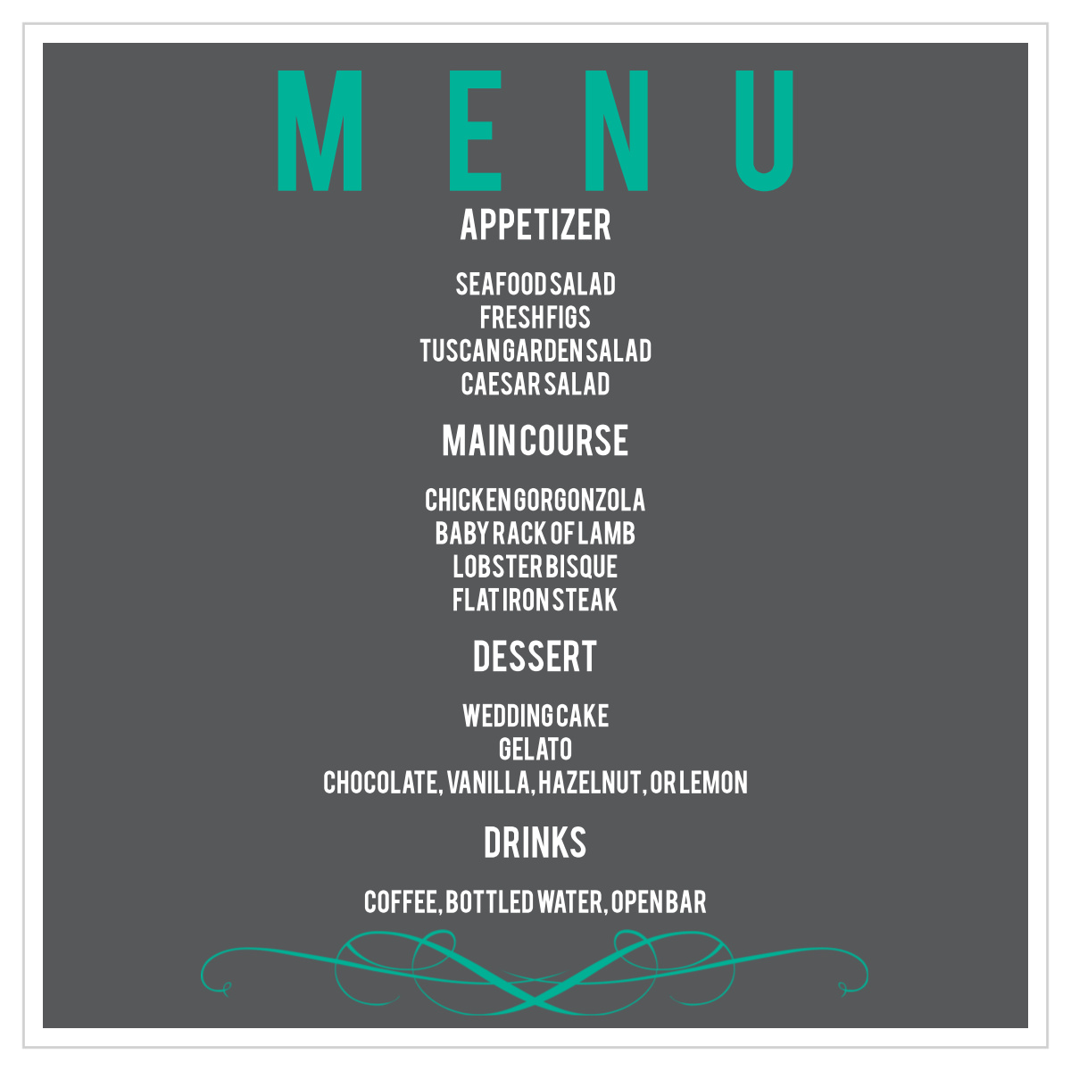 Scrolls & Scallops Wedding Menus