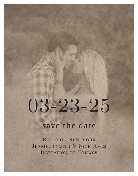 Vintage Floral Kraft Save the Date Magnet has a vintage feel with a textured brown cardstock overlay.