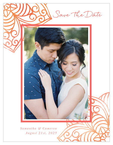 A beautiful photo of you and your partner is the focal point of our Painted Love Save-the-Date Cards.