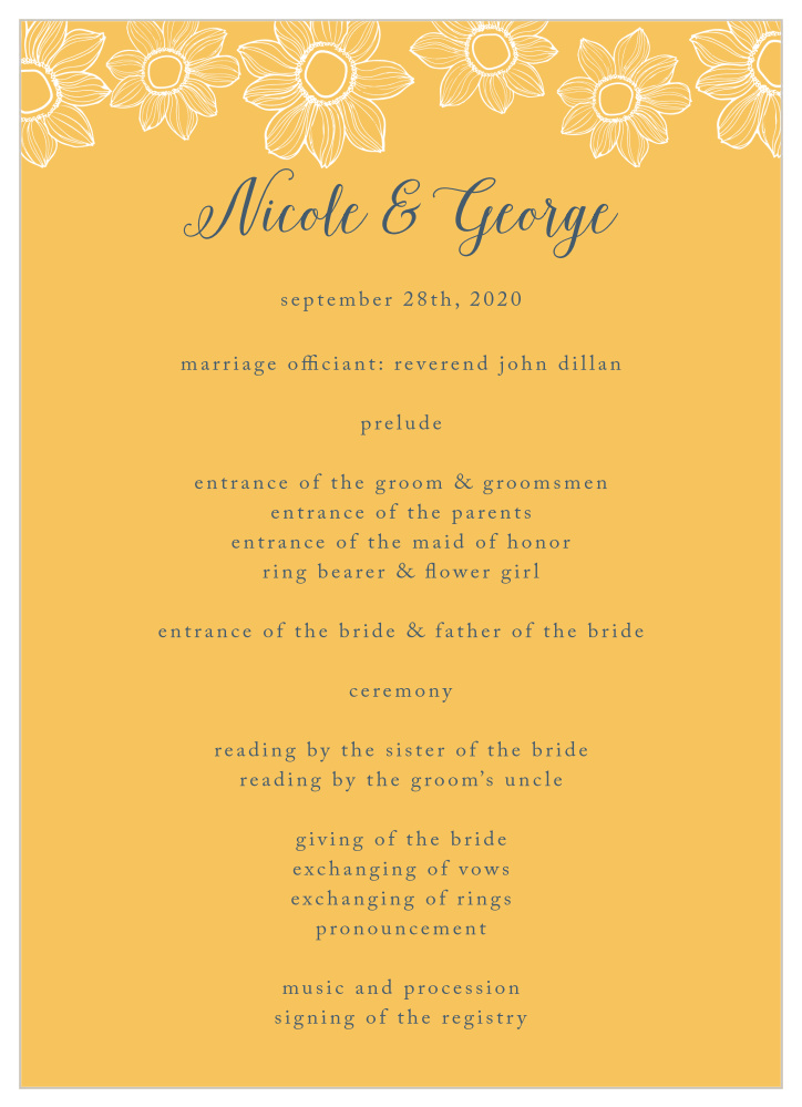 Sunflower Nuptials Wedding Programs