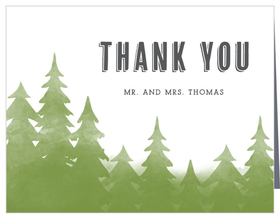 Express your gratitude to your guests for a wonderful time with our Woodsy Mountain Wedding Thank You Cards!