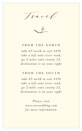 Our Tuscany Vineyard Direction Cards are cream colored and neatly inform your guests of how to get to your wedding location. 
