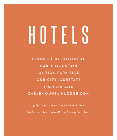 Find the perfect hotel in town and let your guests know where they should be staying with our Bold Frame Accommodation Cards.