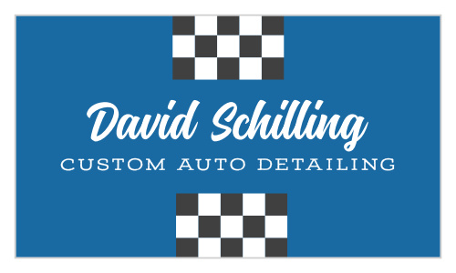 Represent yourself and your business with the classic look of our Checkered Flag Business Cards. A pair of checkered banners marks the finish line- your own business name and contact details- against the brilliant blue background for a stunning finish. With such an eye-catching design, you can be sure that every first impression is your best one.