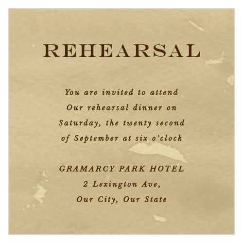 Your rehearsal is an incredibly important part of the wedding festivities, so ensure that everyone makes it to yours by sending out the Leaves of Fall Rehearsal Cards.  T