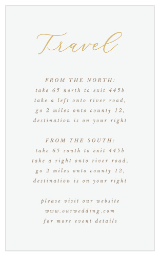 Our Moody Mountains Direction Cards feature gold-foiled calligraphy and earth-toned, italicized print.