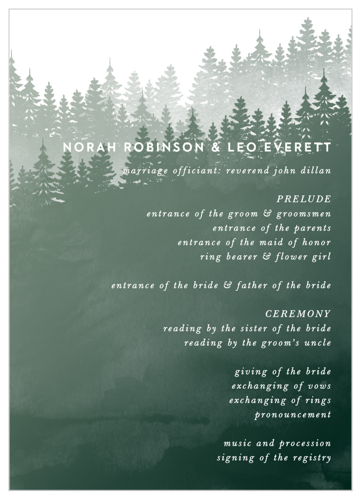 Forest Watercolor Wedding Programs