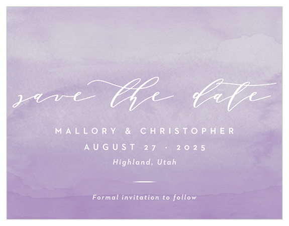 The Lilac Dip Dye Save-the-Date Magnet is the perfect way to give your friends and family the advanced notice they'll need to make it on your special day