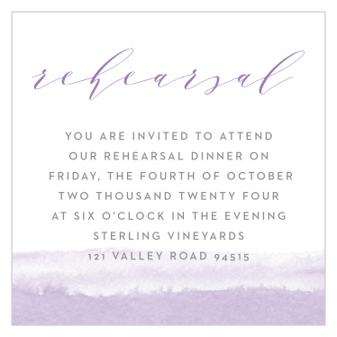 Bring together the people you care about most with the Lilac Dip Dye Rehearsal Card.