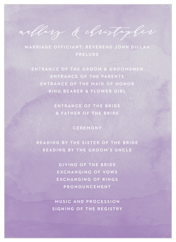 Lilac Dip Dye Wedding Programs