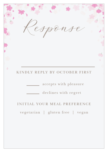 Our Cherry Blossoms Response Cards gives you the perfect opportunity to get a head count of your guests easily.