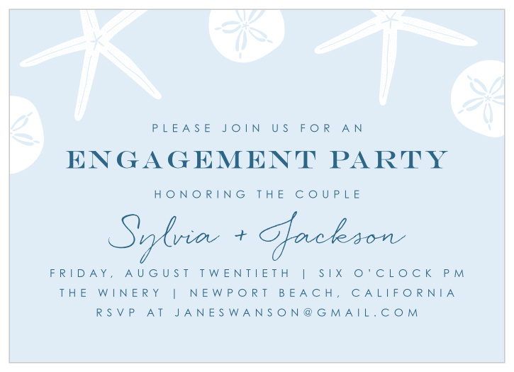 If you've recently gotten engaged, it's time to celebrate using our Starfish Engagement Engagement Party Invitations!