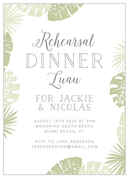 Bring together the people you care about most with our Luau Leaves Rehearsal Dinner Invitations!