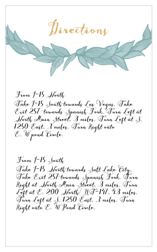 Ensure your guests arrive to your event on time and with ease with the Leafy Love Foil Direction Cards!