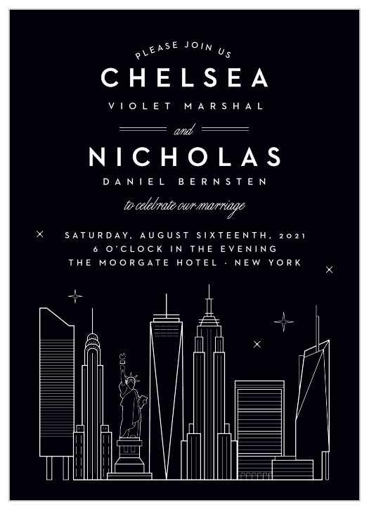 Our NYC Skyline Wedding Invitations help you share your wedding-day details with the breathtaking beauty of the big city’s lights.