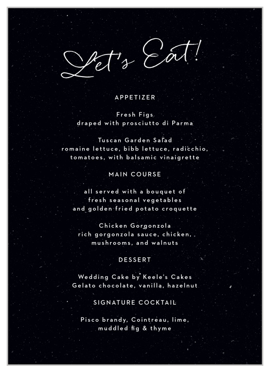 Our Darling Couple Wedding Menus describe each delicious dish that will be served at your reception.