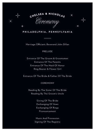 Spell out every special moment of your wedding day with the neat typography and swirling calligraphy of our Philly Skyline Wedding Programs.