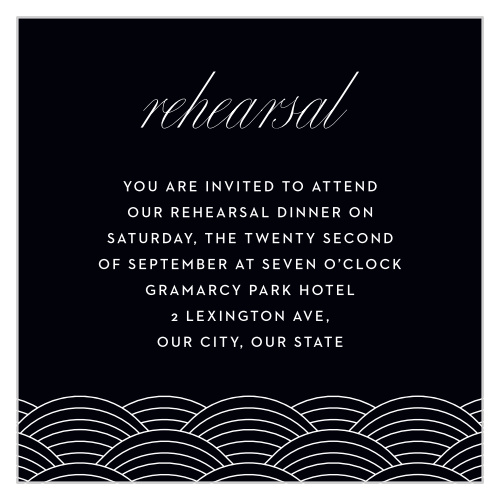 Invite loving family and friends to your wedding rehearsal with our Denver Skyline Rehearsal Cards.