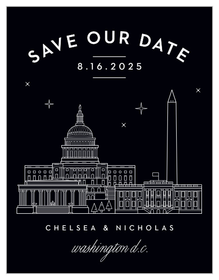 Ensure that your family and friends mark their calendar for the days of your wedding with our stunningly designed Washington D.C. Save-the-Date Cards.