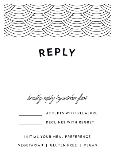 Gather meal preferences and a head count of all of your cherished guests that will be attending your big day with our San Diego Skyline Response Cards. A high-contrast outline illustration adorns the top of each of the cards with the information you requested below in well-defined, black typography.