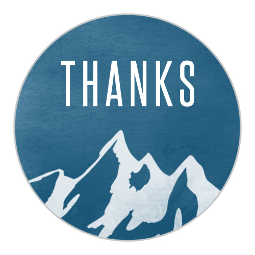 Our Ski Mountain Bar Mitzvah Stickers are simple and fun!  A textured blue background sets the stage for a snowy mountain illustration. 