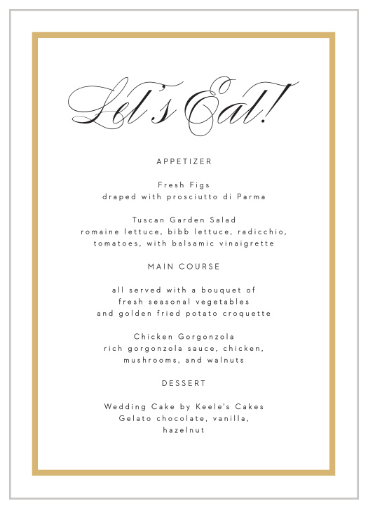 Let family and friends know what will be served at your reception with our Classic Frame Wedding Menus.