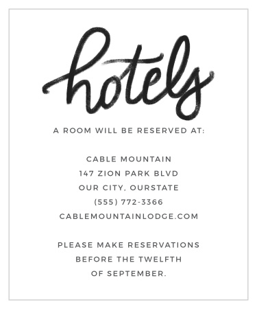 Featuring a simple, minimalist design, our Charming Chalkboard Accommodation Cards are the perfect way to ensure that your guests are comfortable when they come to town for your big day.