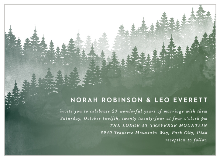You will love the mystical forest scene featured on our Watercolor Woods Vow Renewal Invitations!