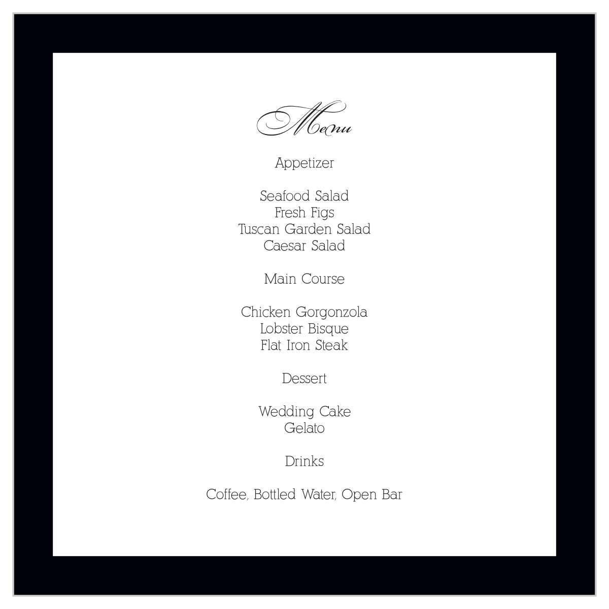 Simple Elegance Wedding Menus